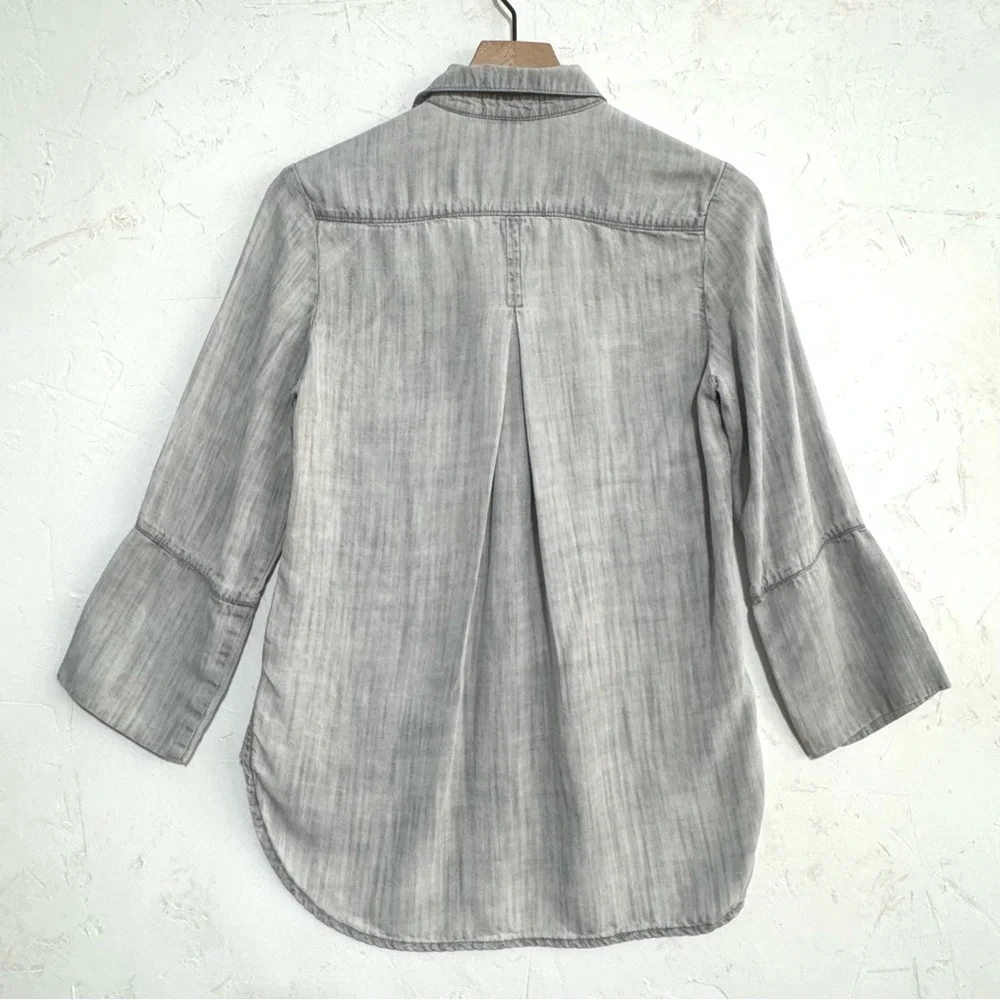 Cloth & Stone Washed Gray Tencel Button-Up Shirt, Hi-Low Hem – XS - Picture 6 of 7